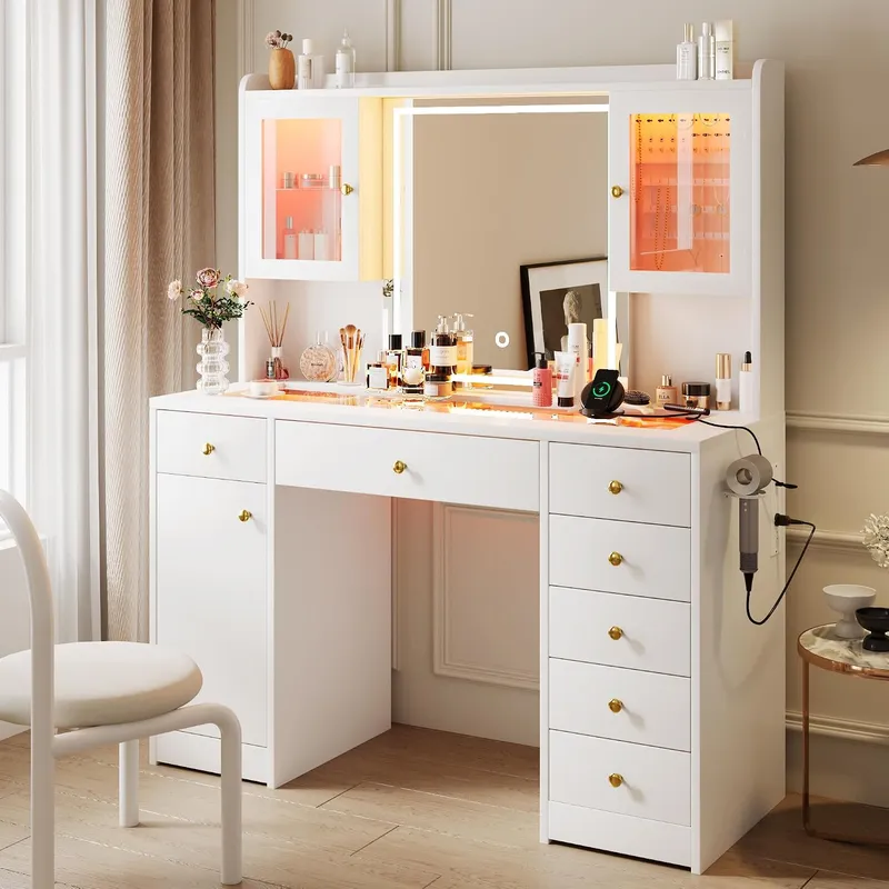 Dressing Table Vanity With Lighted Mirror - Mesa de Maquiagem com Espelho e