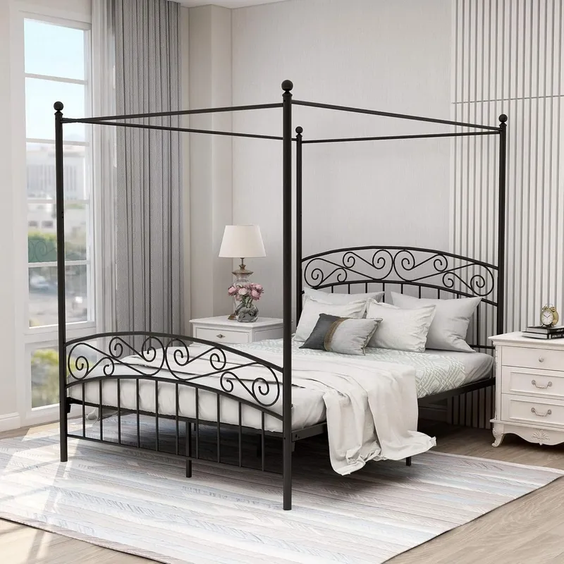 Canopy Bed Frame Metal Queen - Estrutura de cama com dossel Queen