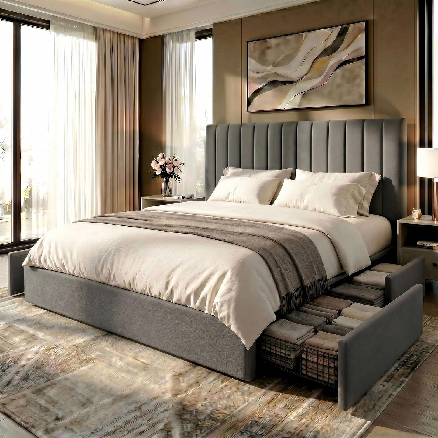 King Size Bed Frame With Storage Drawers - Estrutura de cama de plataforma tamanho