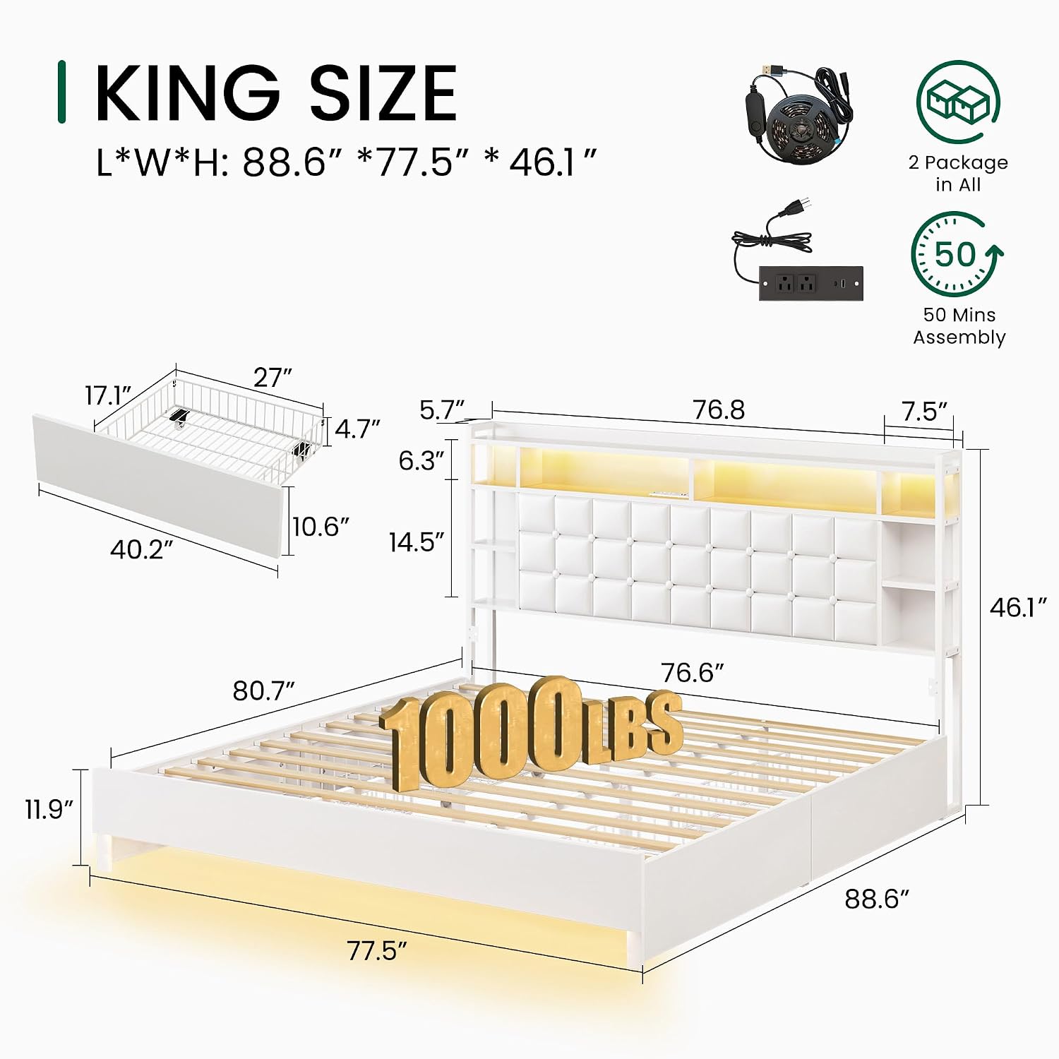 Estrutura de cama de madeira t - King Size Bed Frame With Storage Drawers avaliação e preço