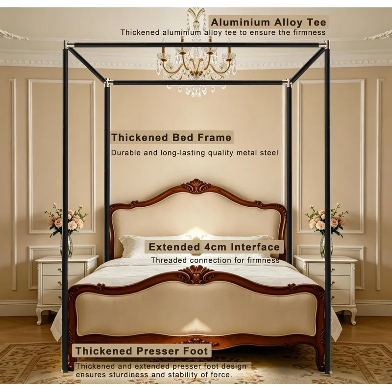 Estrutura de cama com dossel e - Canopy Bed Frame Metal Queen avaliação e preço
