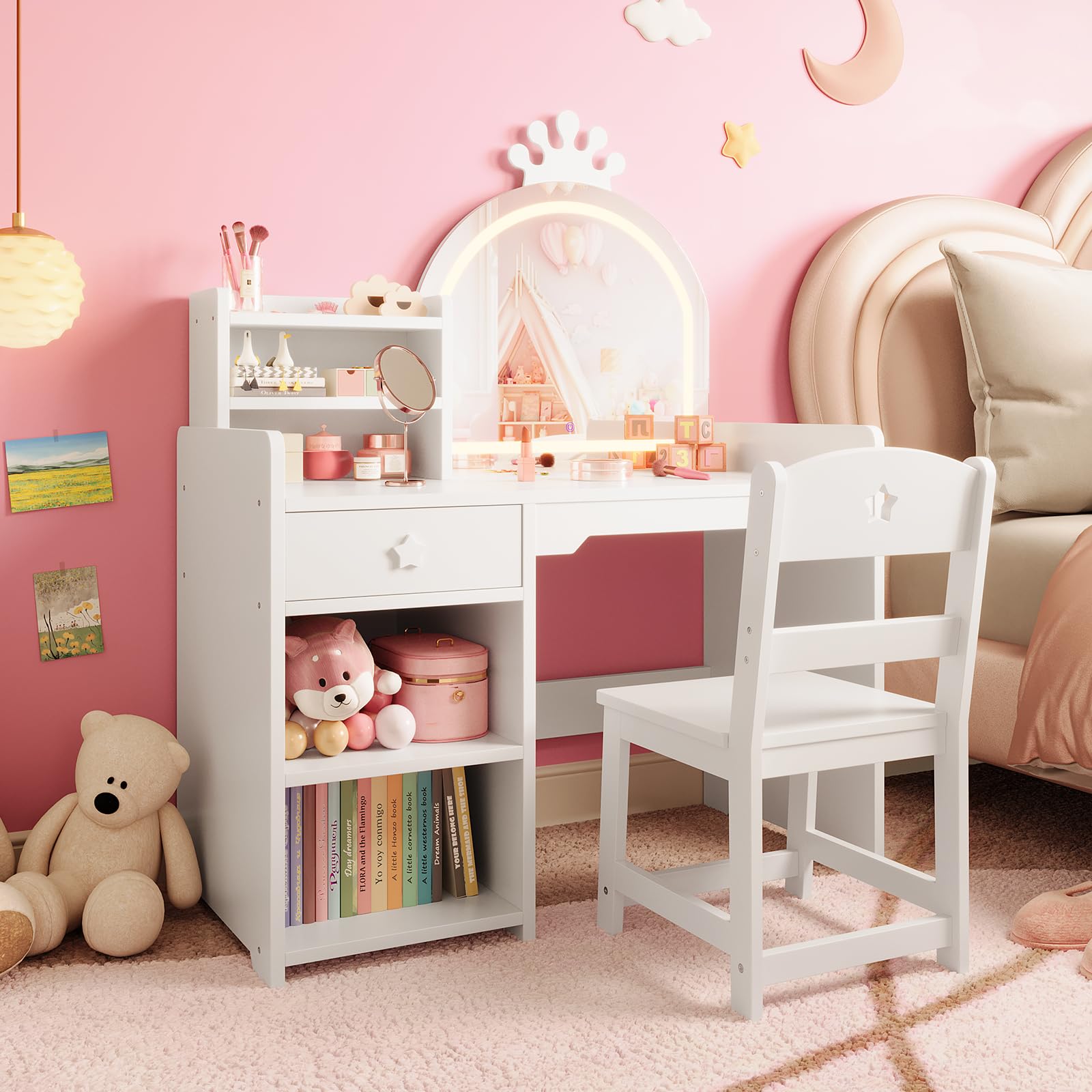 Conjunto de Mesa e Cadeira de  - Dressing Table Vanity With Lighted Mirror avaliação e preço