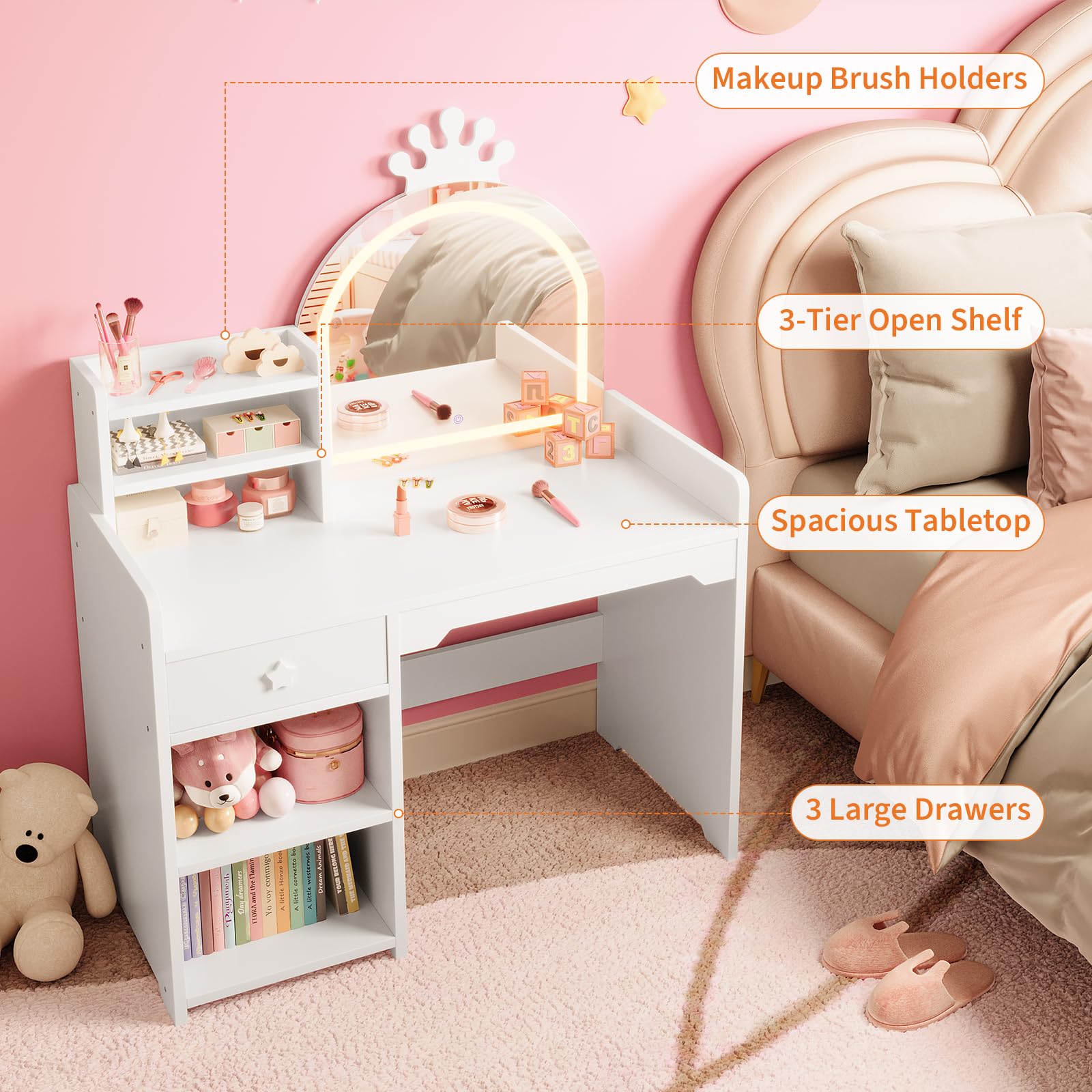 Conjunto de Mesa e Cadeira de  - Dressing Table Vanity With Lighted Mirror avaliação e preço