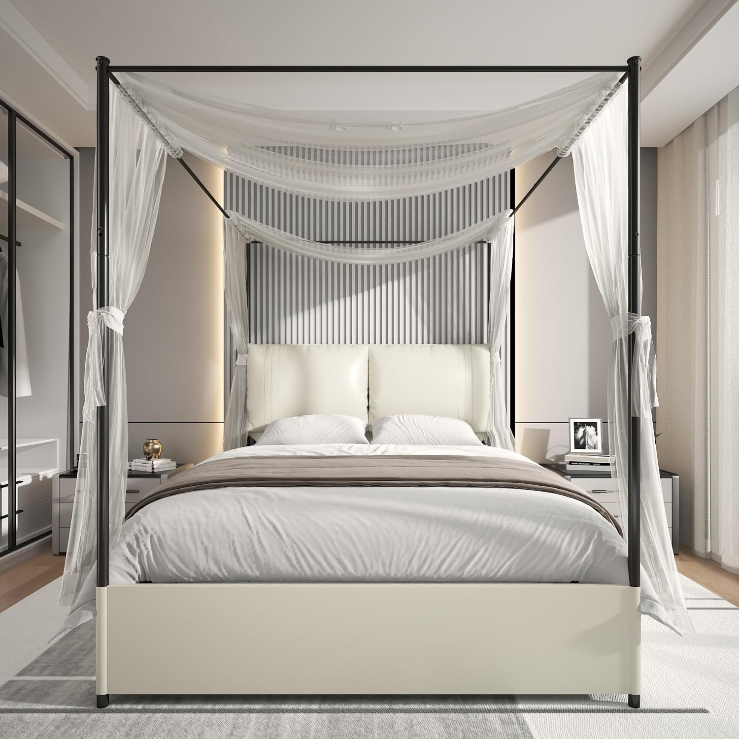 Cama Queen Size com Dossel, Ca - Canopy Bed Frame Metal Queen avaliação e preço