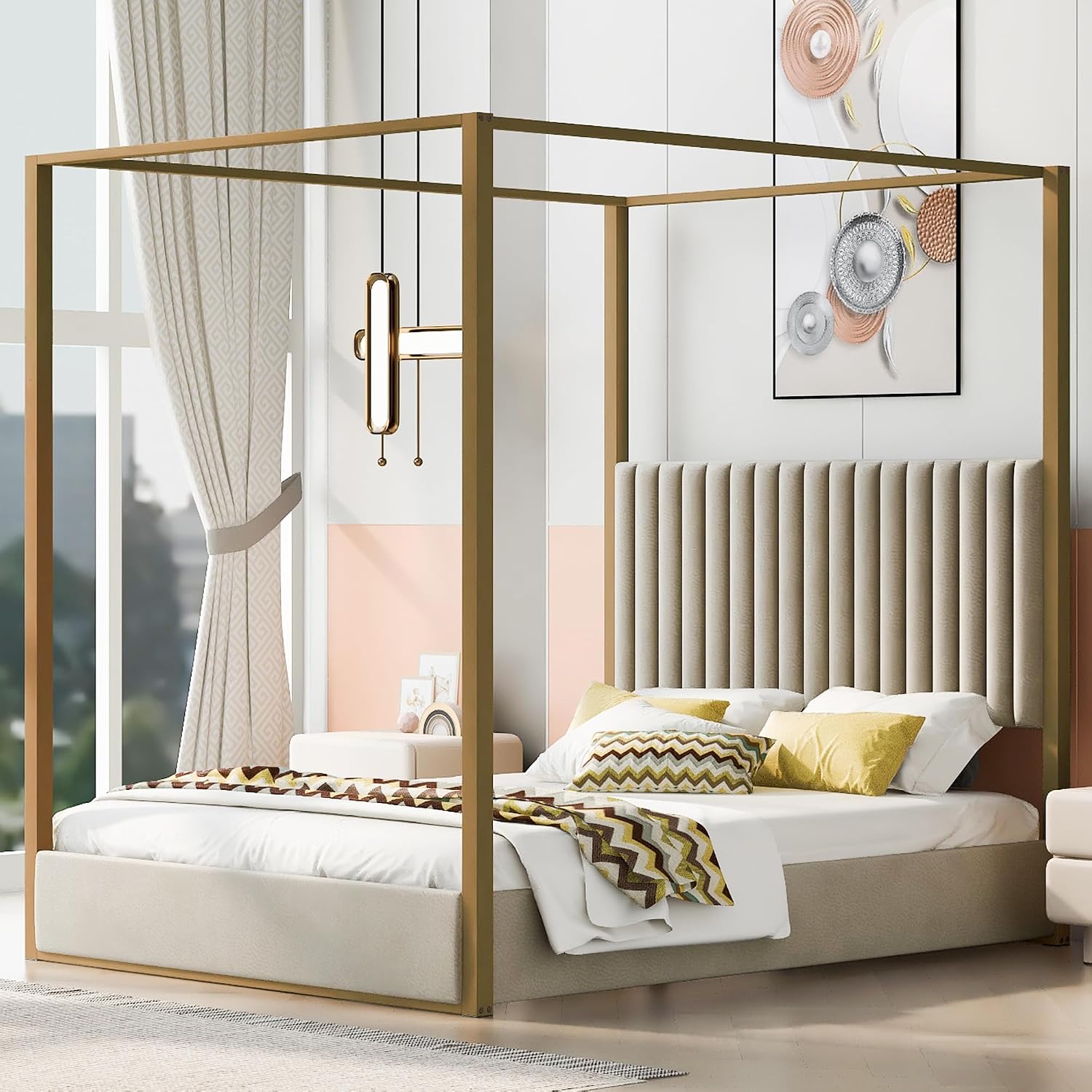 Cama de Casal Moderna com Doss - Canopy Bed Frame Metal Queen avaliação e preço