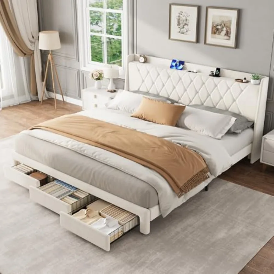 Estrutura de cama plataforma e - King Size Bed Frame With Storage Drawers avaliação e preço