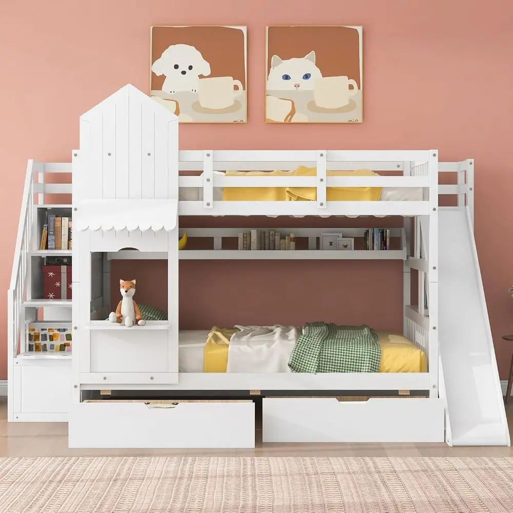 Cama Beliche Dupla com Escada  - Bunk Bed With Stairs And Slide avaliação e preço