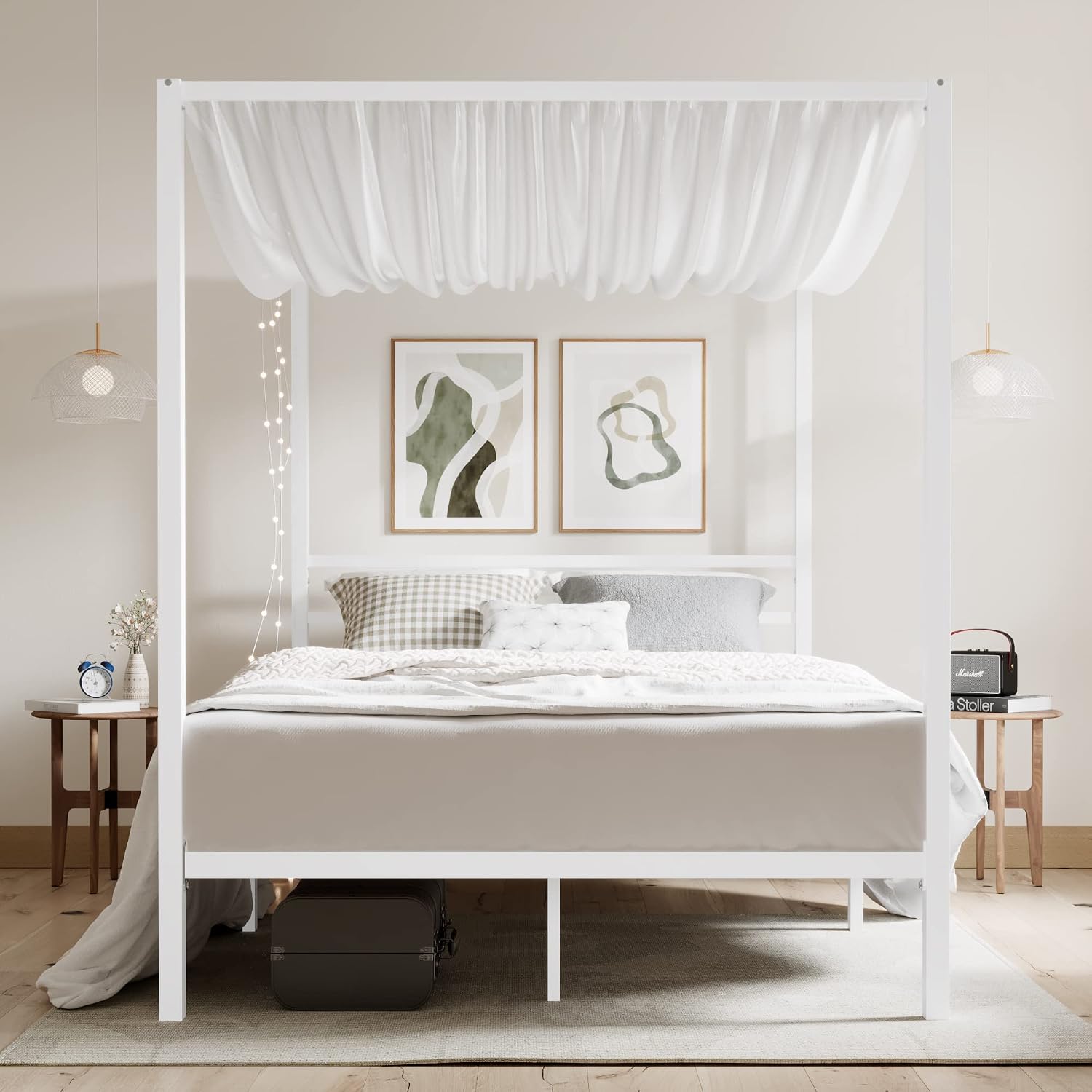 Estrutura de Cama Queen com Do - Canopy Bed Frame Metal Queen avaliação e preço