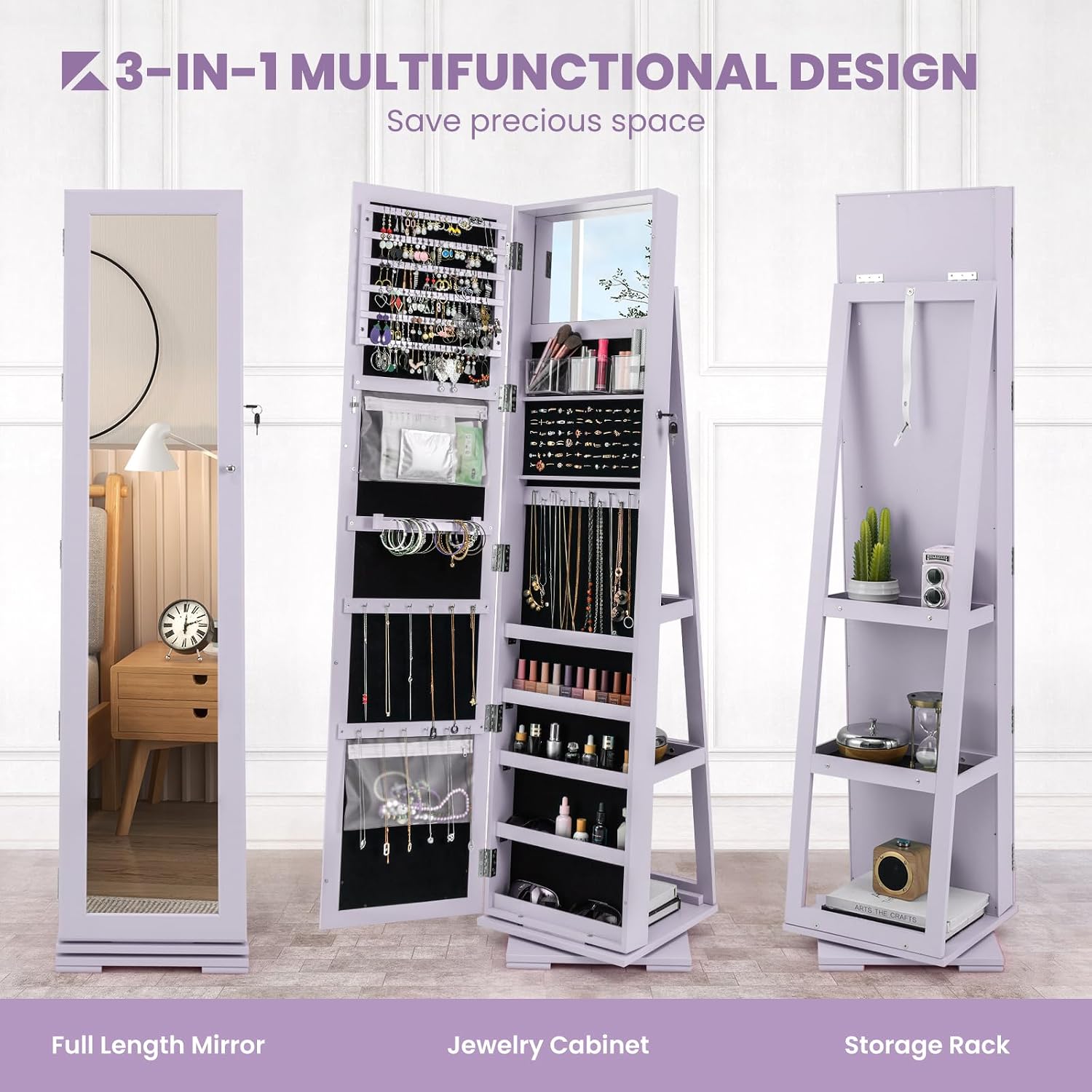 Armário de Joias Giratório 360 - Full Length Mirror Jewelry Armoire avaliação e preço