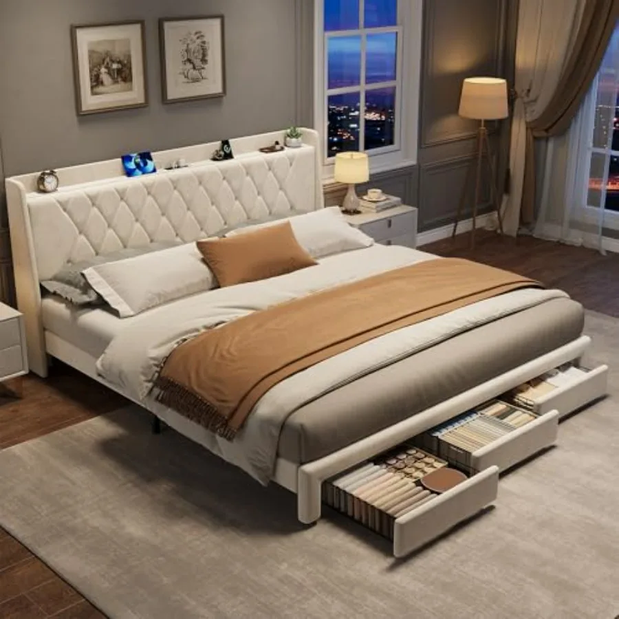 Estrutura de cama plataforma e - King Size Bed Frame With Storage Drawers avaliação e preço